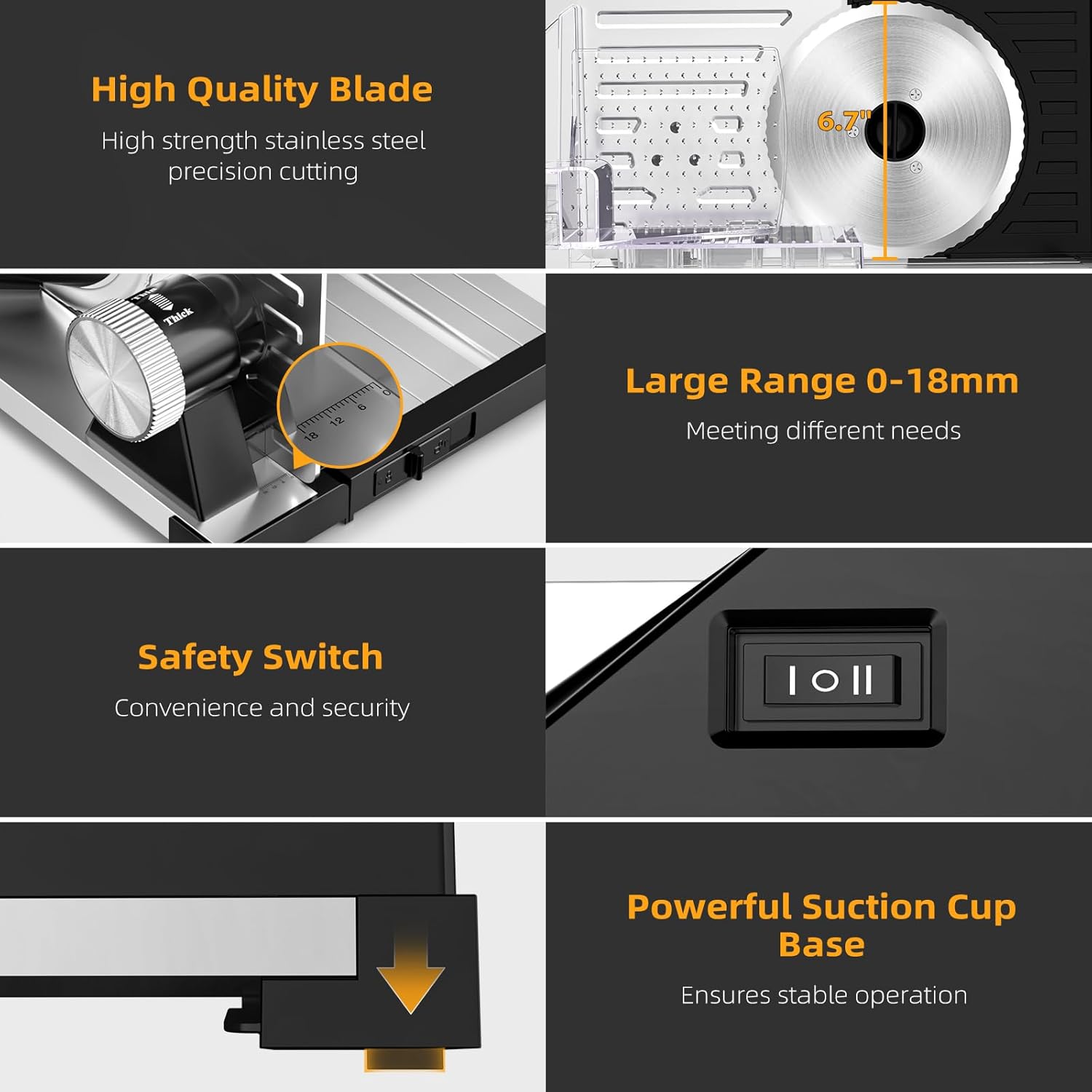 Trancheuse électrique universelle - pliable, épaisseur réglable, 160W, compacte