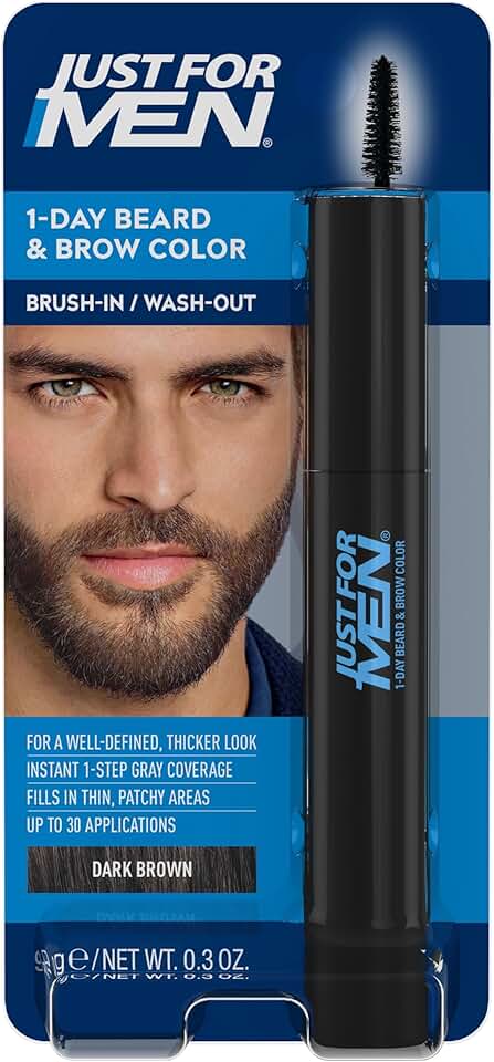 Just for Men - Retouche Instantané Barbe Sourcils - application rapide, couleur châtain foncé, jusqu'à 30 usages