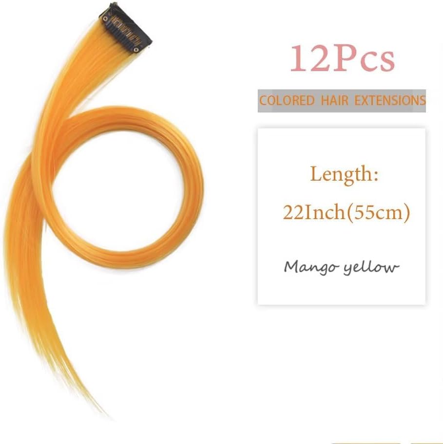 Extension cheveux - Jaune mangue, 55cm, lot 12 pièces, accessoire fille