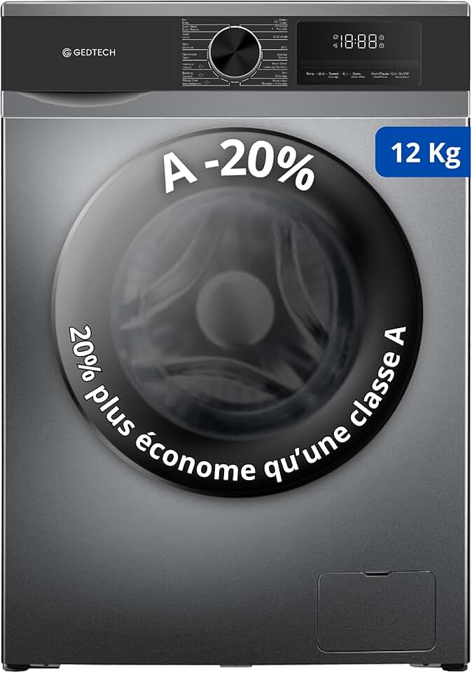 GEDTECH - Lave-linge frontal 12kg, 1400 tr/min, Classe A-20%, 16 programmes GLL121400DG