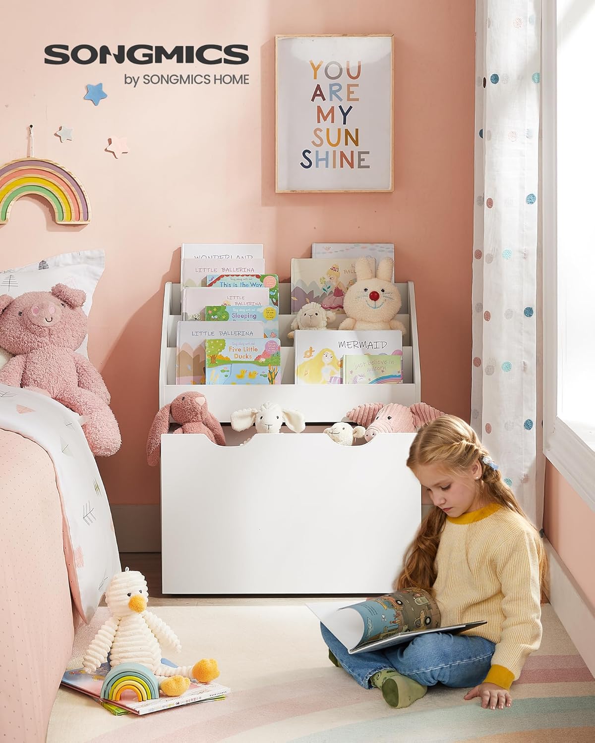 SONGMICS - Étagère enfants 3 compartiments, roulettes, mobile, GKR041W10