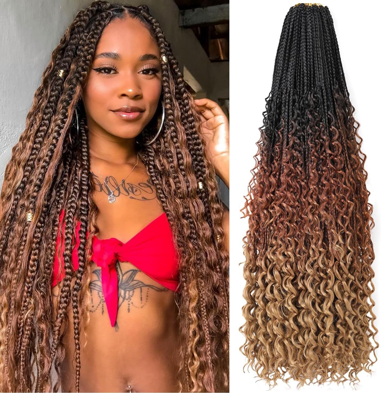 Xtrend - extensions tressées longues 76 cm - bouclées préformées, 8 paquets, 12 mèches/pqt, noir - 53#