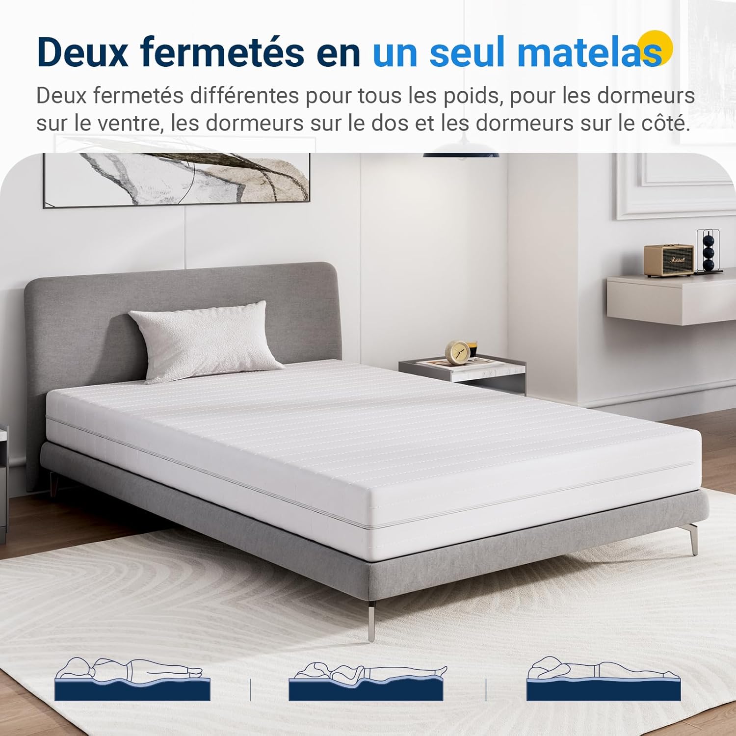 Avenco - Matelas mousse bambou 7 zones 90x190cm, H3/H4, housse amovible