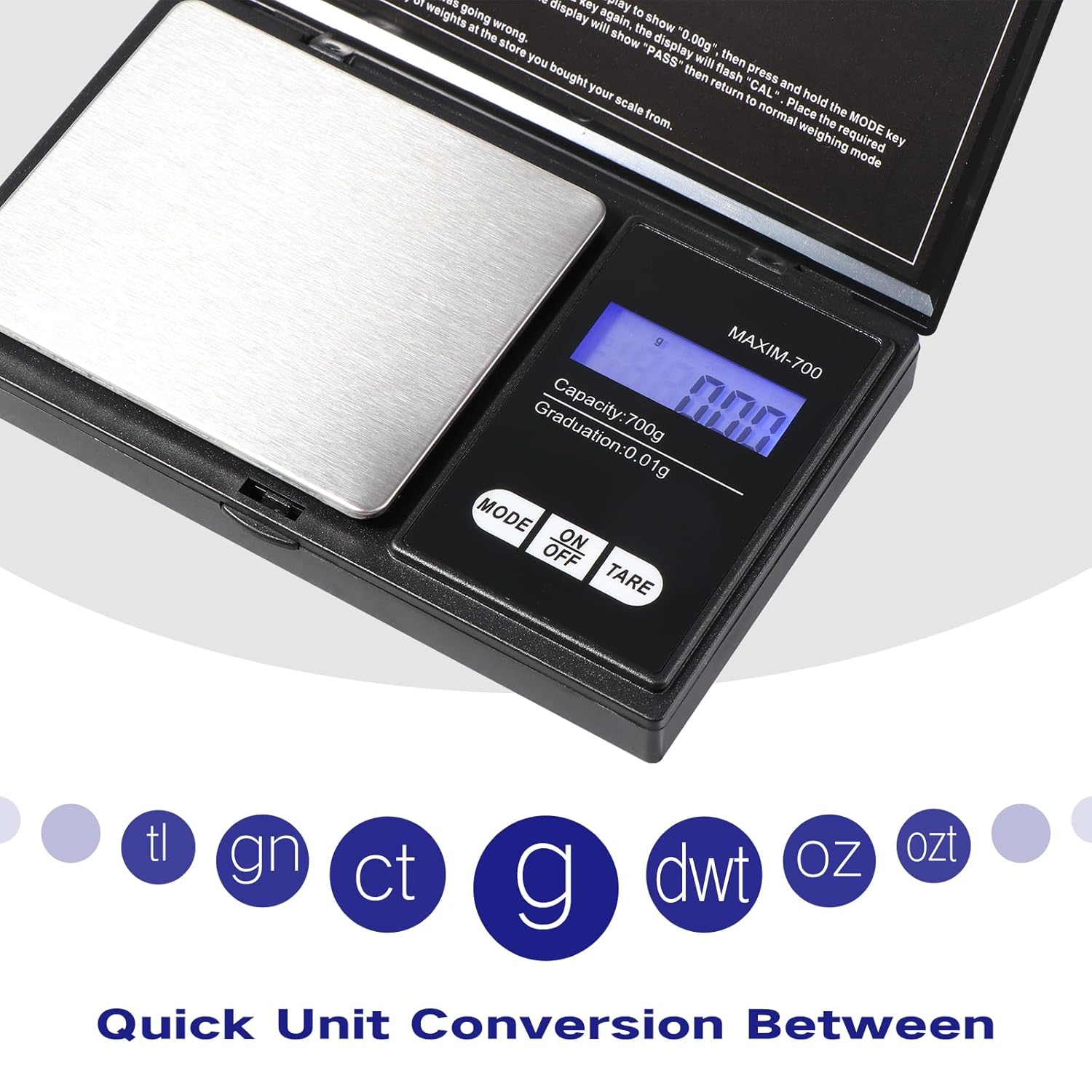 Vinabo - balance de précision 700g/0,01g - multifonction tare, cuisine, bijoux