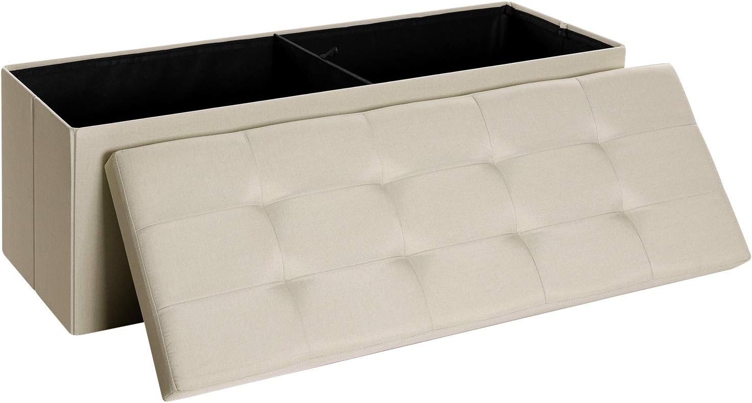 SONGMICS - banc de rangement pliable, 110x38x38 cm, 300 kg, blanc crème LSF77BE