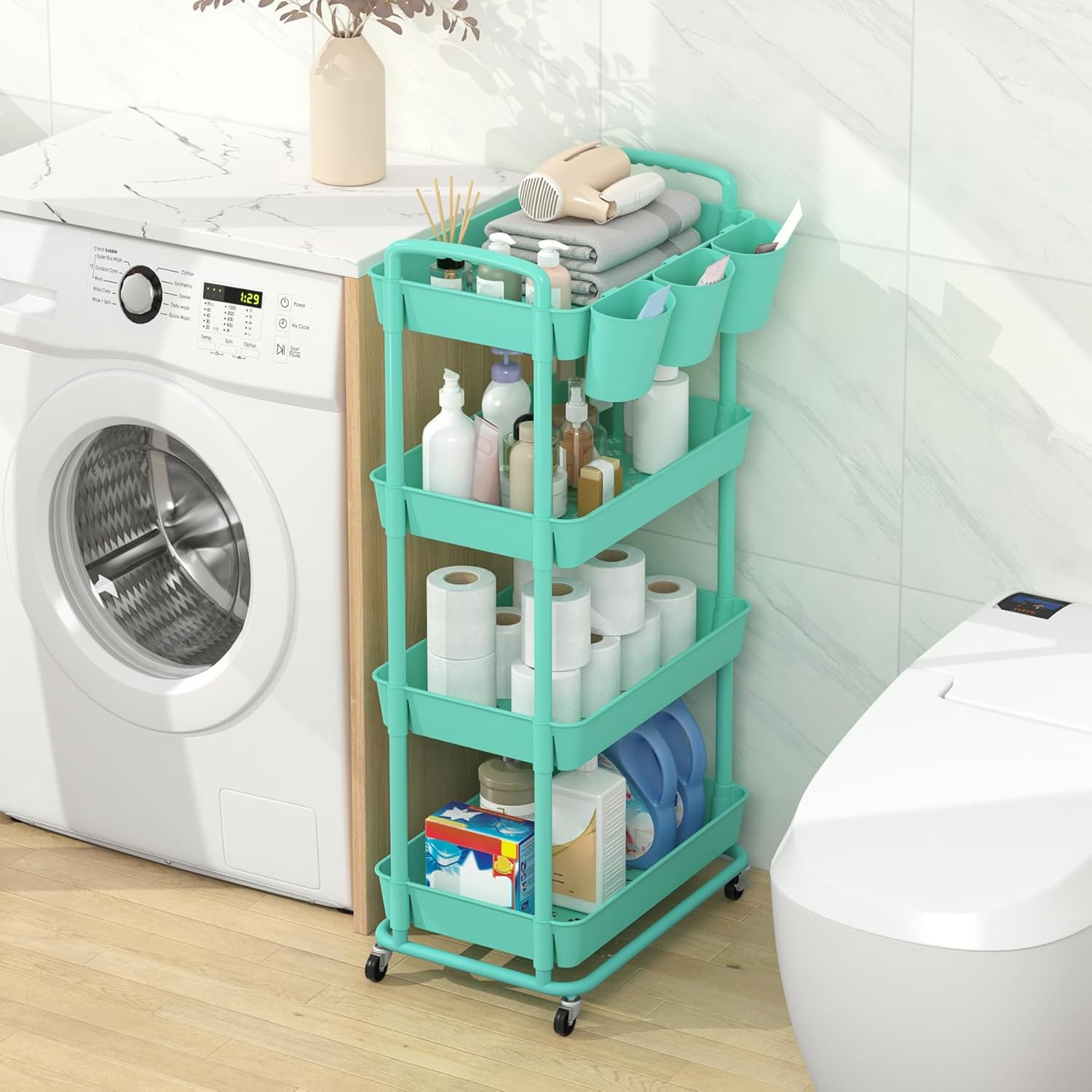 JIUYOTREE - chariot 4 niveaux - roulettes verrouillables, poignées, gobelets - rangement polyvalent