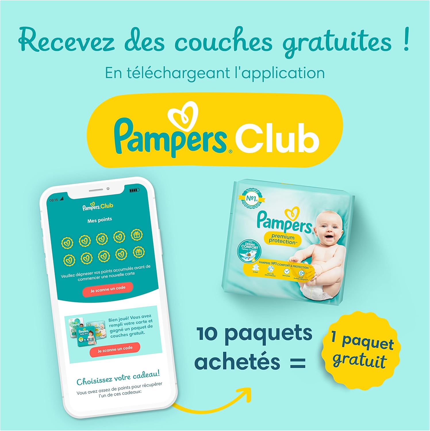 Pampers - Premium Protection taille 2 - 4-8kg - 240 couches, double protection fuites et peau
