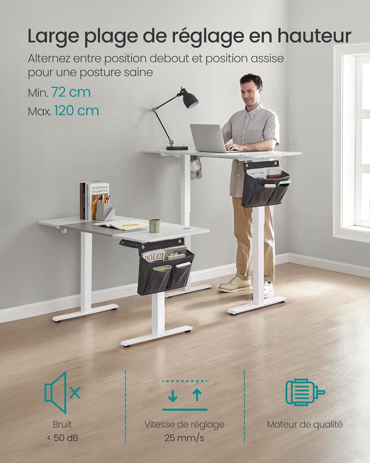 SONGMICS - bureau électrique assis-debout, 120x60 cm, 4 mémoires, LSD015W02