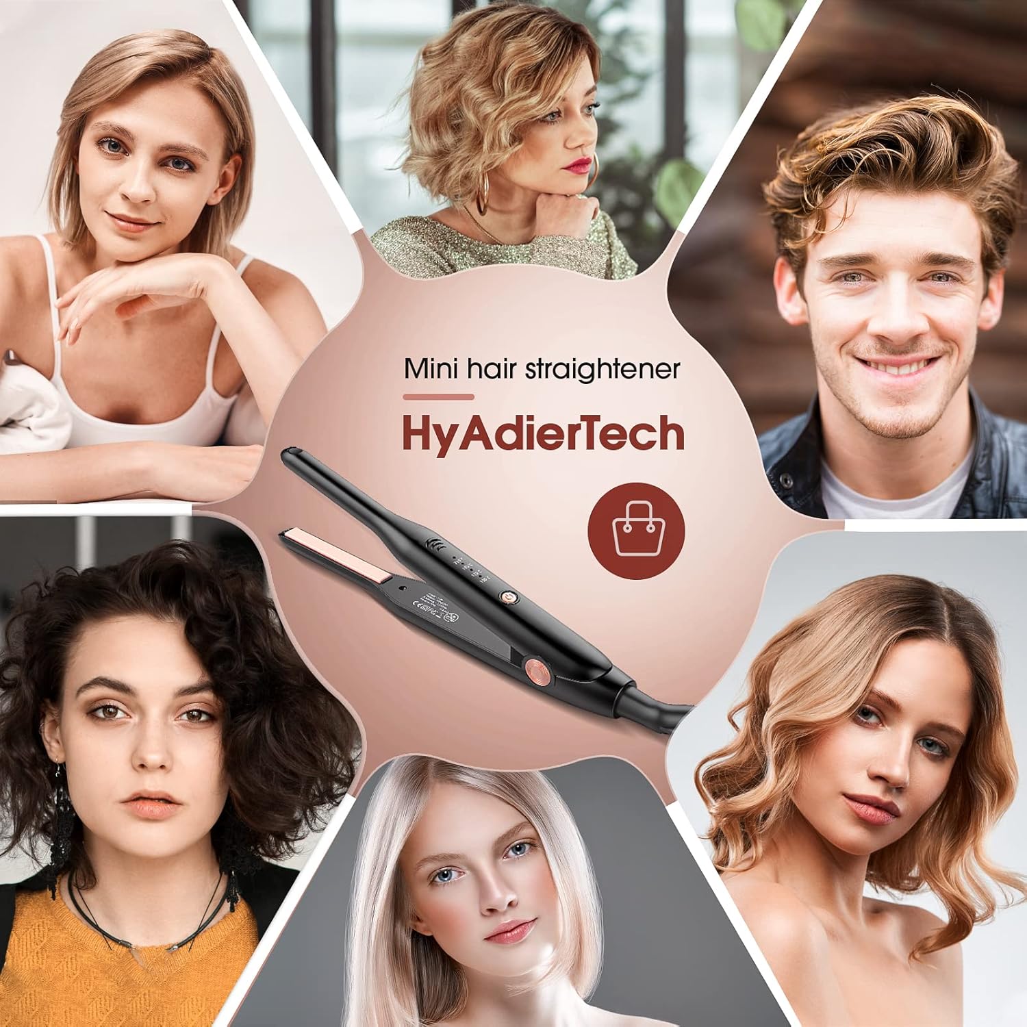 HyAdierTech - Mini lisseur 2 en 1 - compact - céramique, double tension