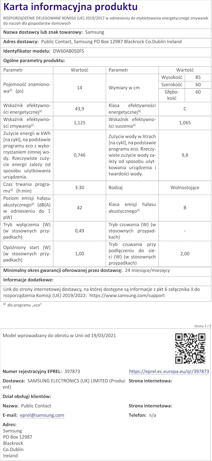 Samsung - Lave-vaisselle 14 couverts Wi-Fi inox, série 8000, DW60A8050FS/EF