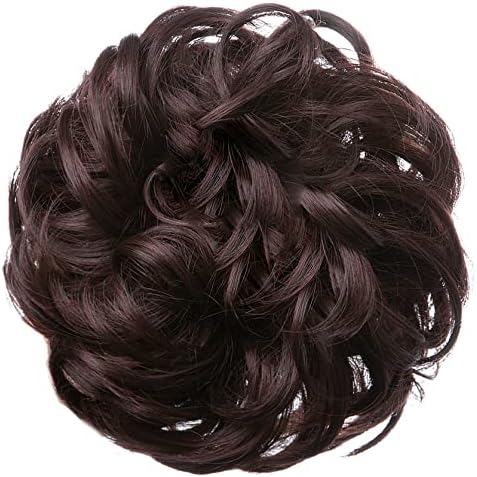 JJstar - Chignon postiche bouclé, élastique, marron châtaigne, naturel