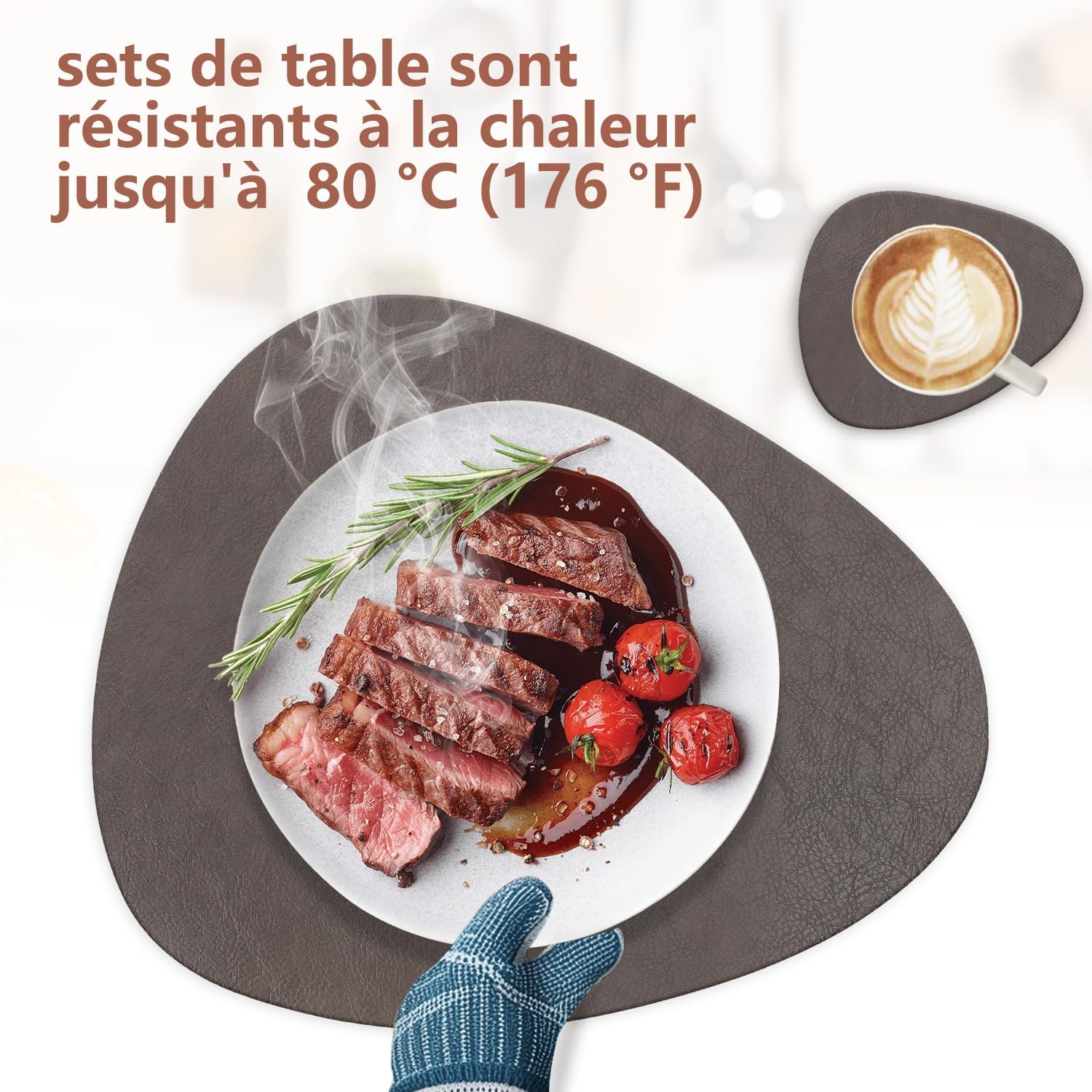 Set de table - ovale, 41x33cm, lavable, antidérapant, cuir PU, lot de 4