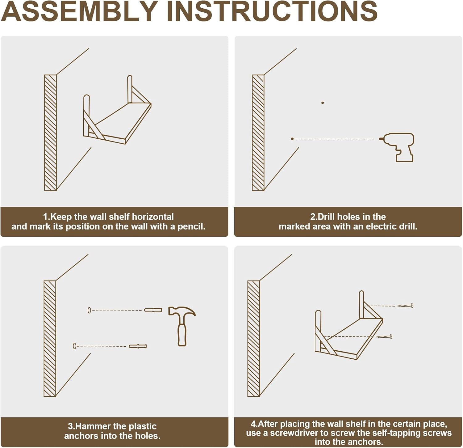 AGM - étagères murales bois, 42,5x15cm, lot 2, multi-pièces