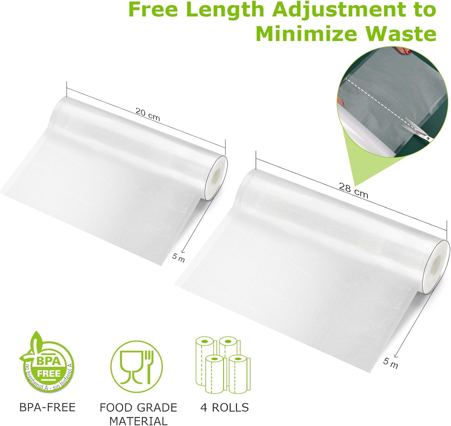 Bonsenkitchen - sacs sous vide VB42 - 20/28x500cm - sans BPA, conservation et cuisson