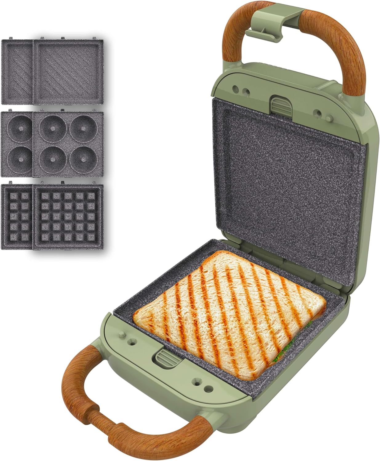 Cecotec - Rock'nToast Retro One - 700W, 3 plaques, revêtement RockStone, base antidérapante, vert