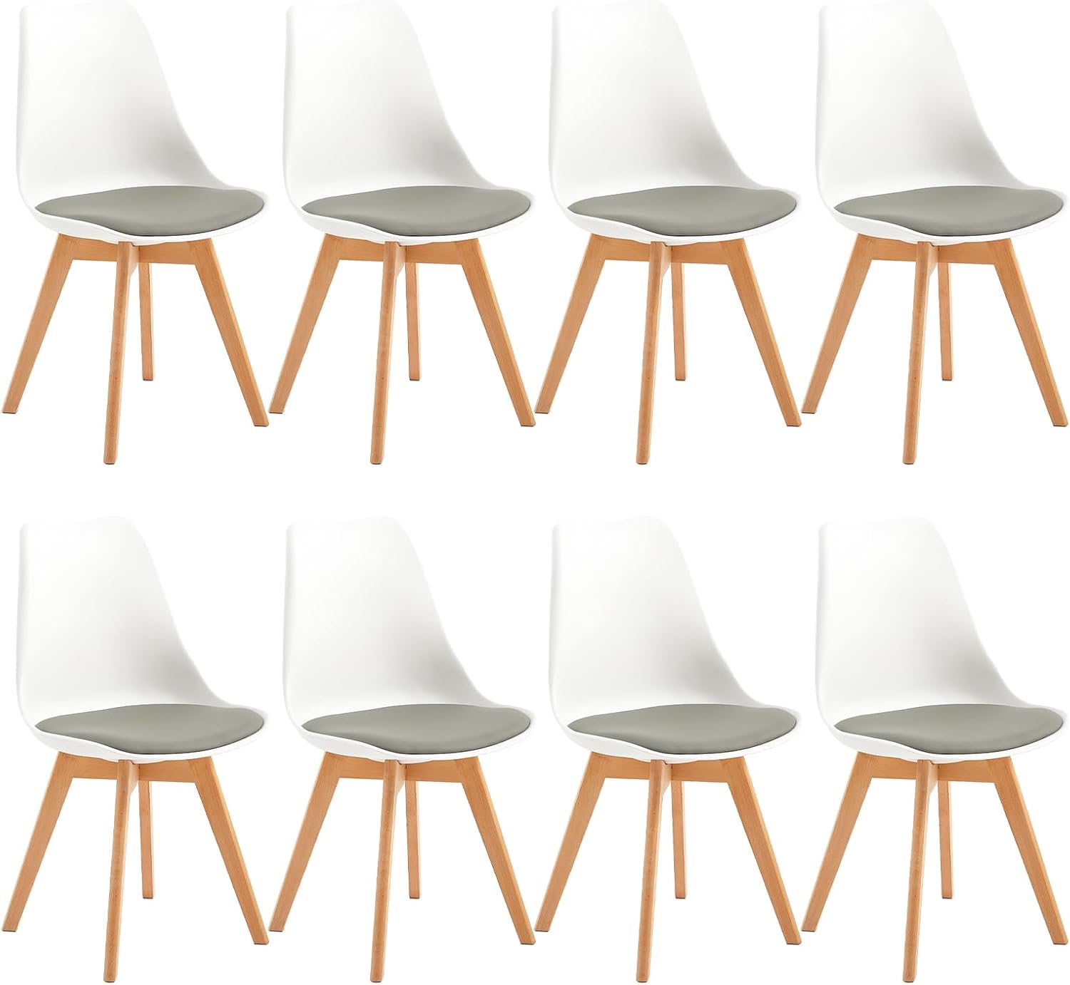 EGGREE - Lot de 8 chaises scandinaves - bois hêtre - assise cuir PU