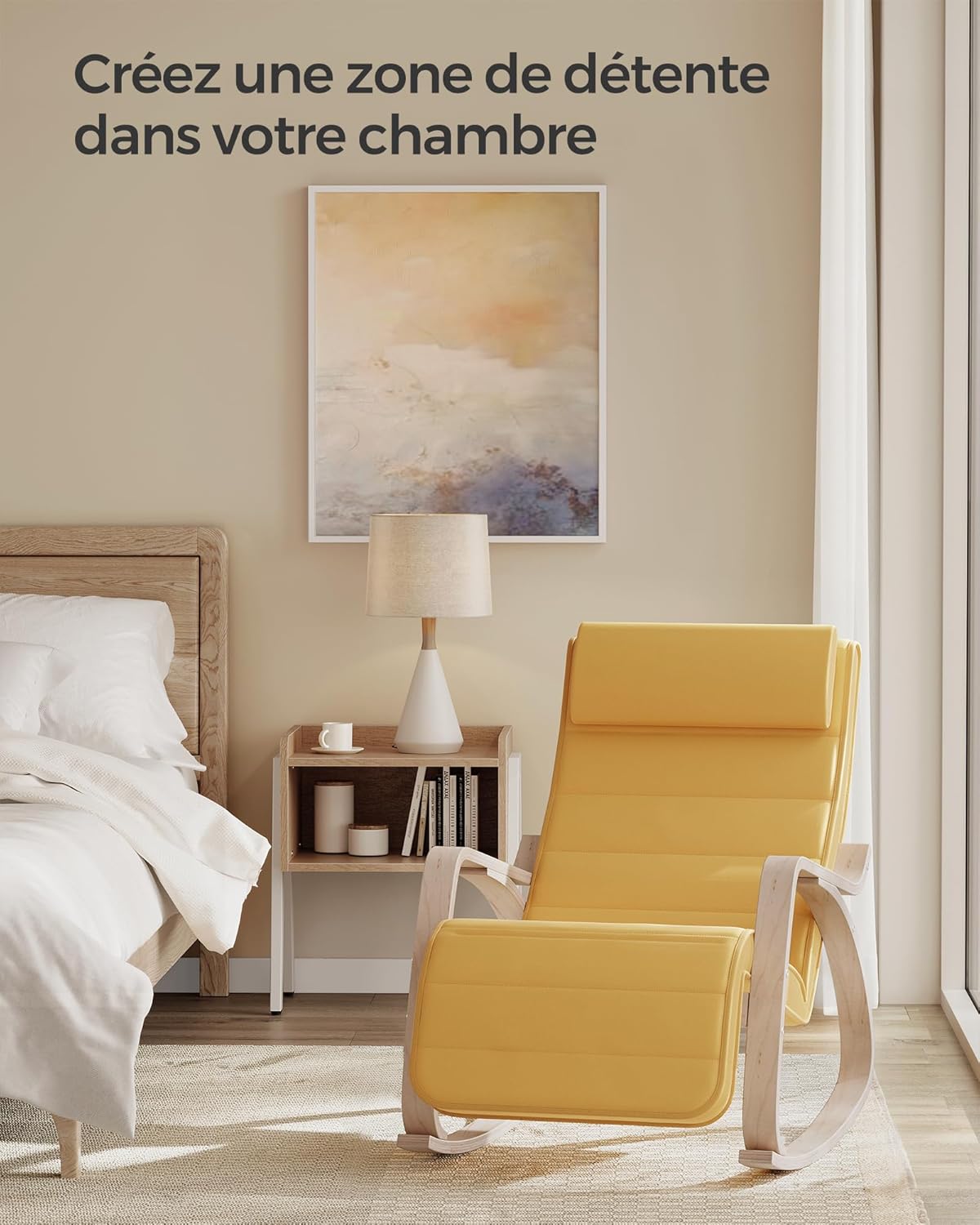 SONGMICS - fauteuil à bascule, bois, 121.5x67x84cm, 150kg, LYY010YE01