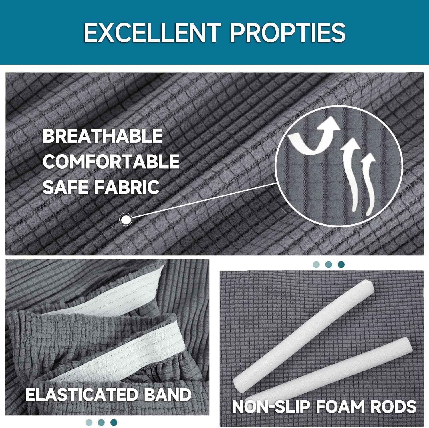 Housse Canapé - 3 places - extensible, antidérapante, lavable, gris clair