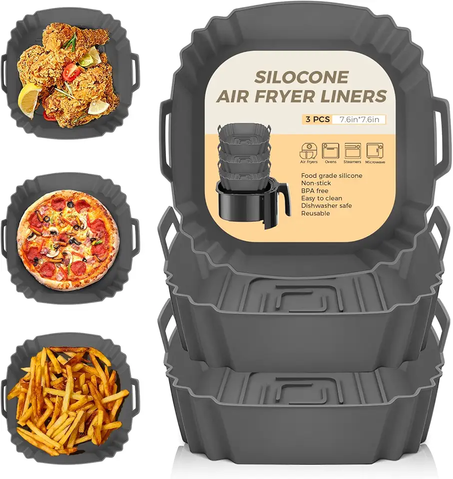 Accessoires friteuse air chaud - silicone - 3 pièces - réutilisable, compatible Ninja Cosori Tefal Moulinex