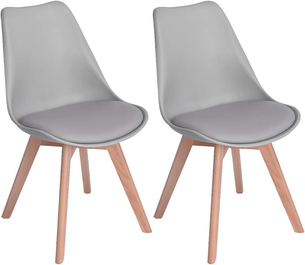 Eggree - Lot de 2 chaises design, hêtre massif, confort, gris, EGGREE