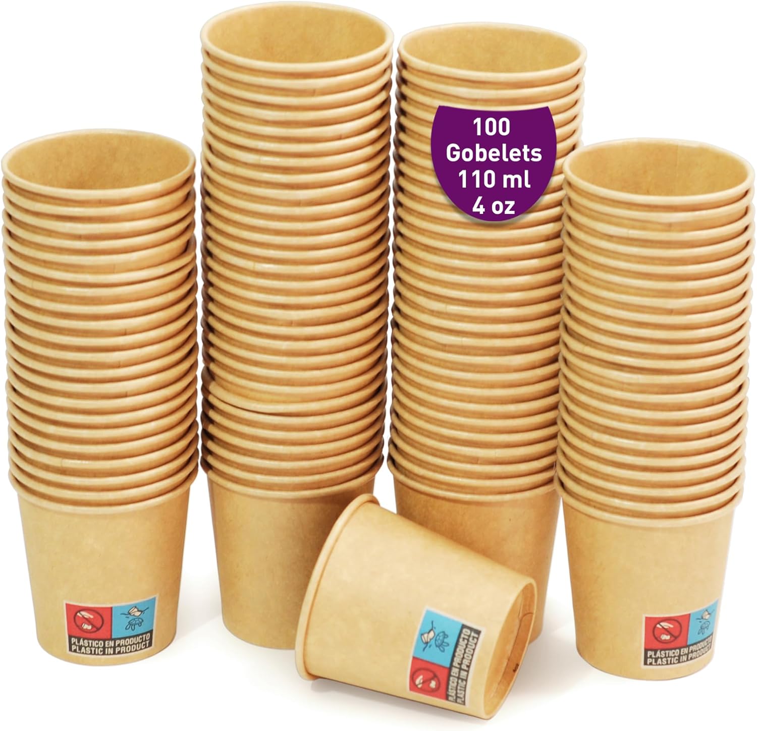 Gobelets en papier - 100 pièces - 120ml - kraft, jetables, chaud/froid