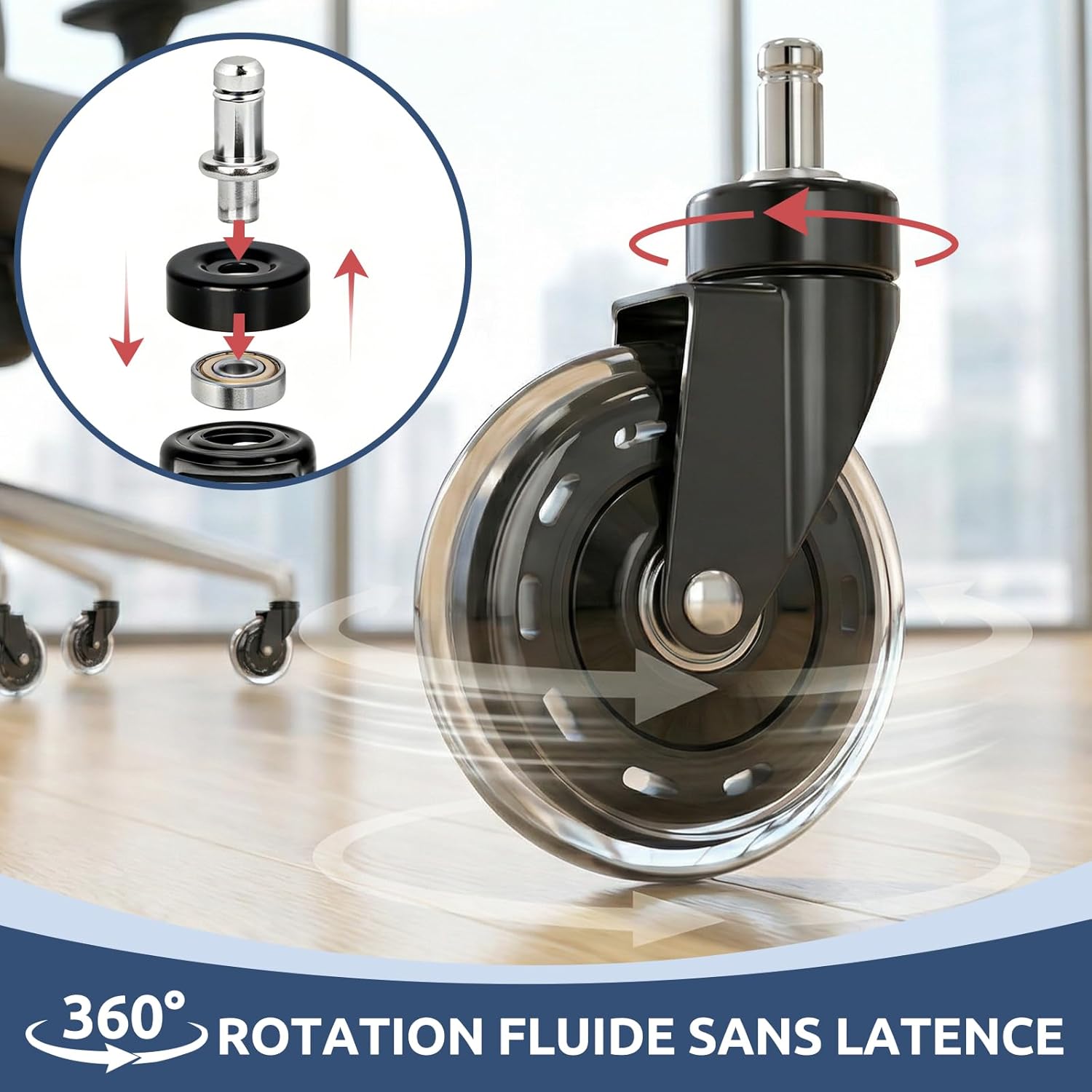 COSYLAND - roulettes bureau - 11x22 mm - silencieuses, sols durs