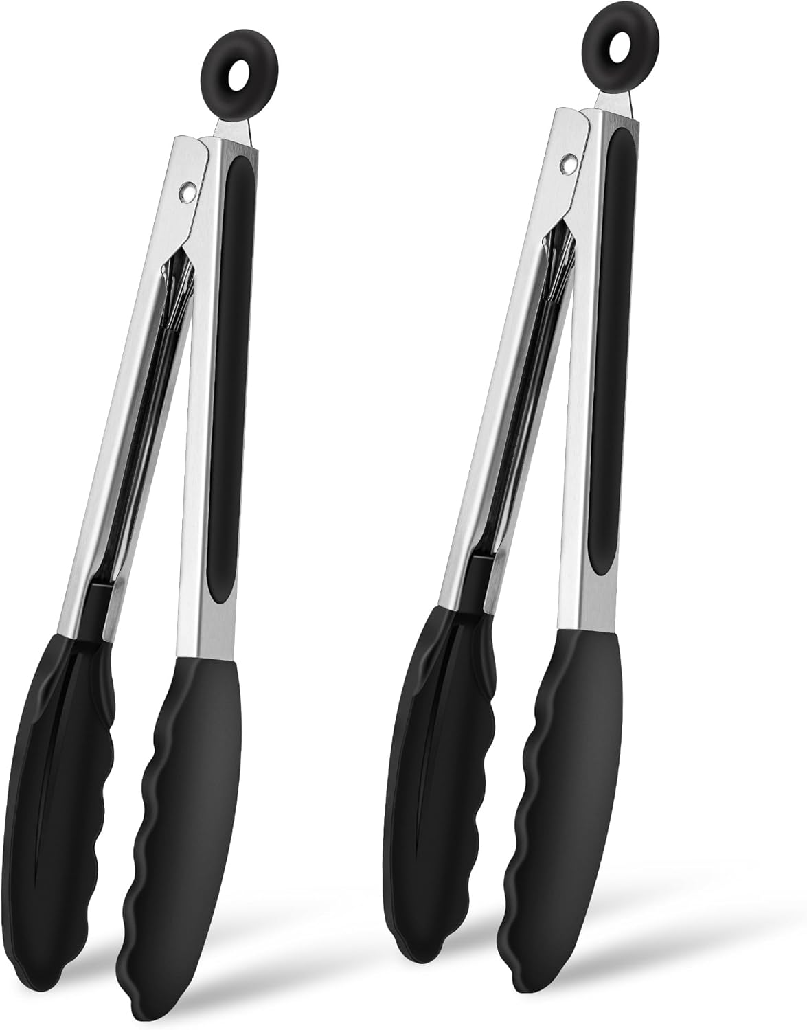 Pinces de cuisine inox/silicone, lot de 2, poignées antidérapantes, 26cm, résistant chaleur