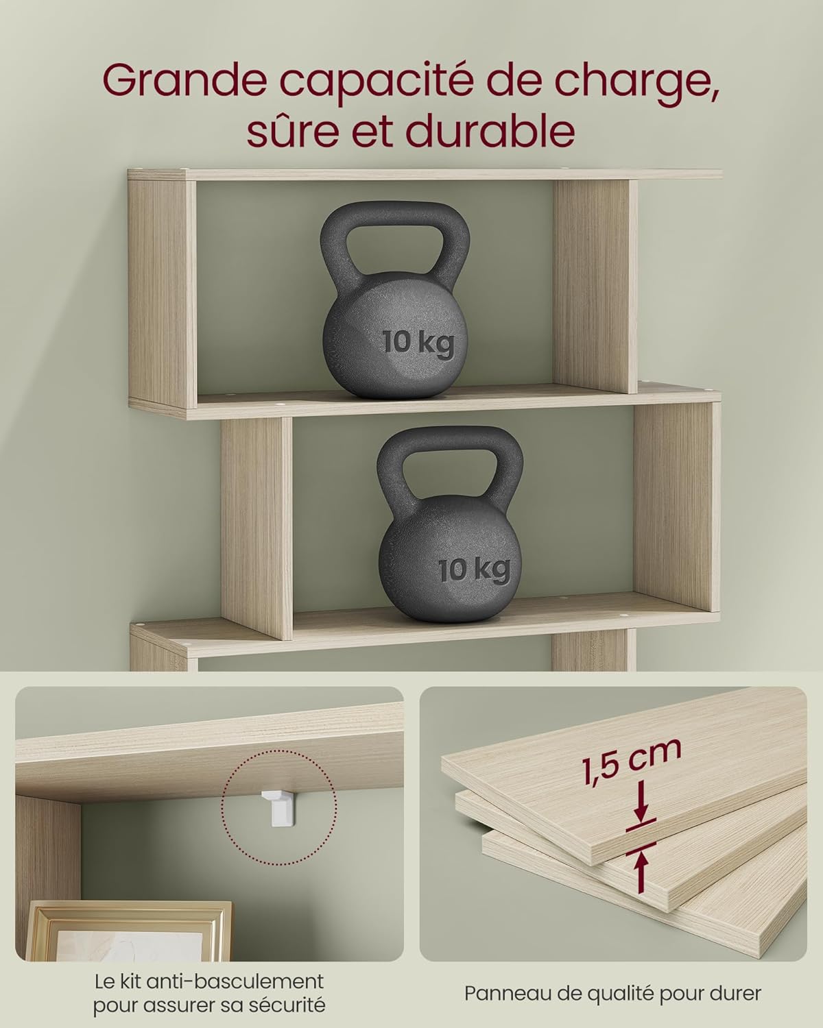 VASAGLE - bibliothèque 6 niveaux - 24x70x191,6cm - rangement, séparateur, nature beige - LBC061L01