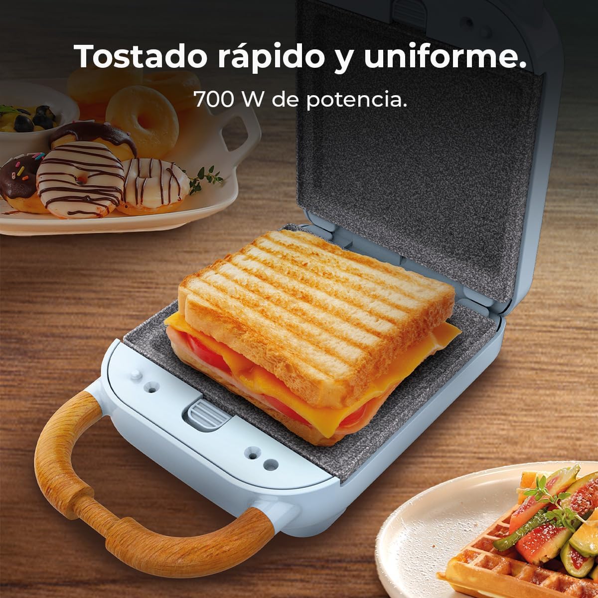 Cecotec - Rock'nToast Retro One - 700W, 3 plaques, revêtement RockStone