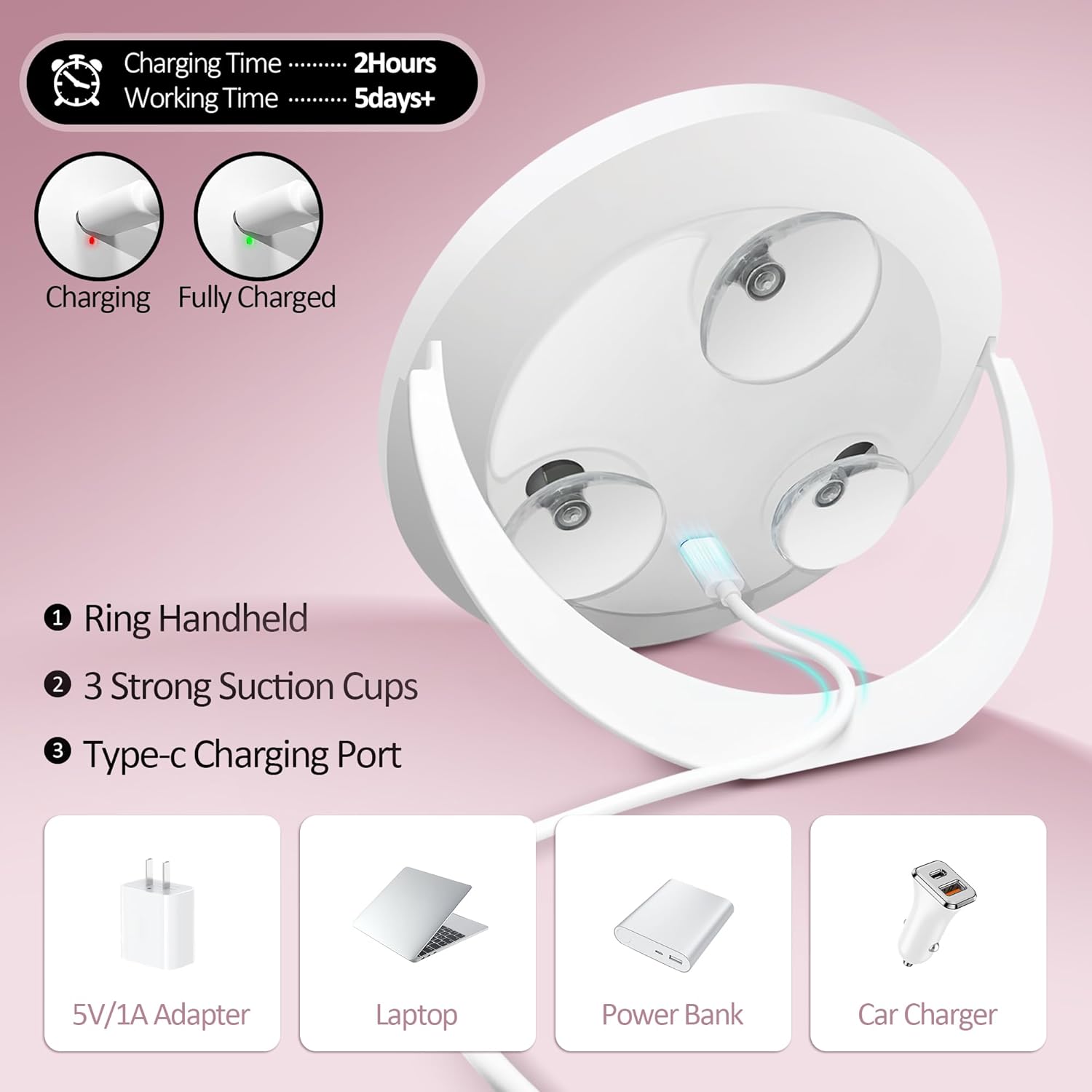 Miroir grossissant - 30x - éclairage LED, ventouse, lumière variable, blanc