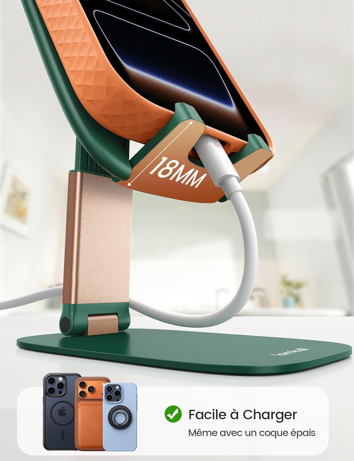 Lamicall - Support téléphone pliable - 15mm ultrafin, base métal, hauteur et angle réglables