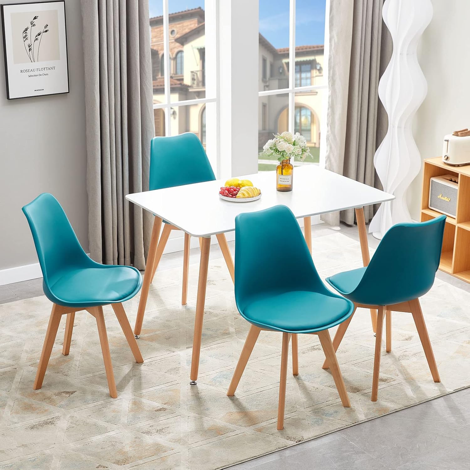 EGGREE - chaises scandinaves lot de 4 - bois hêtre - rembourrées, turquoise