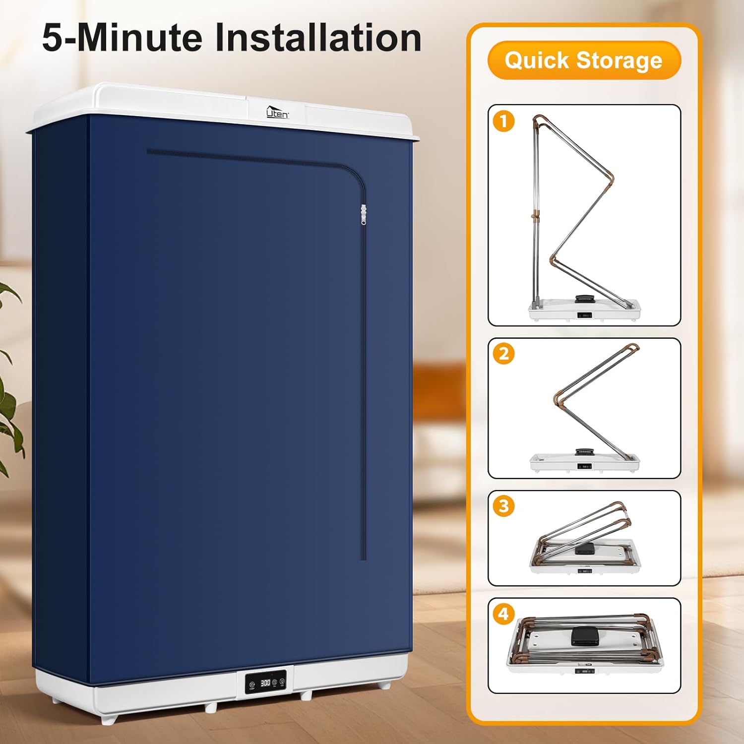 Sèche-linge électrique portable 1500W, amovible, minuterie, compact