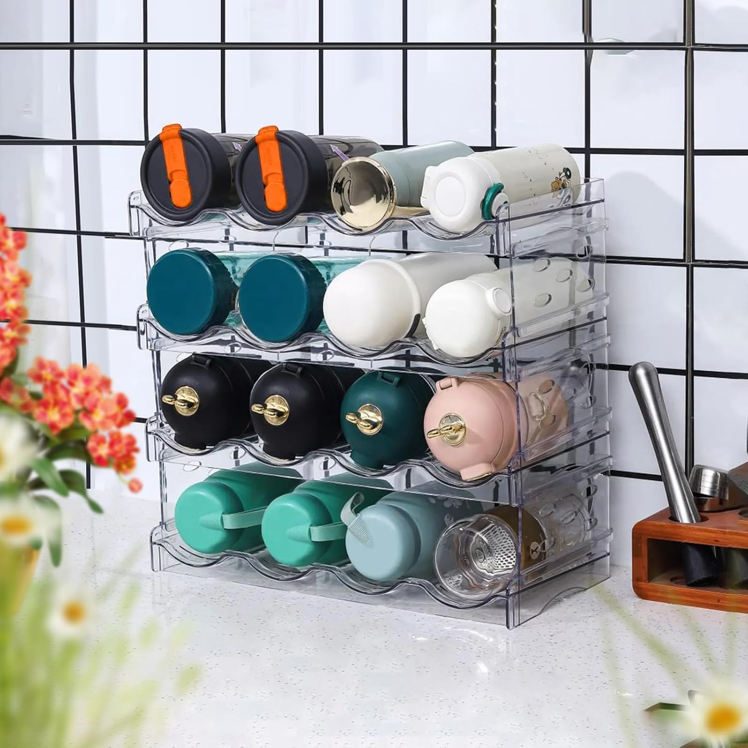 Range-bouteilles empilable plastique, 2 pièces, 8 bouteilles, cuisine, 32x14x10 cm