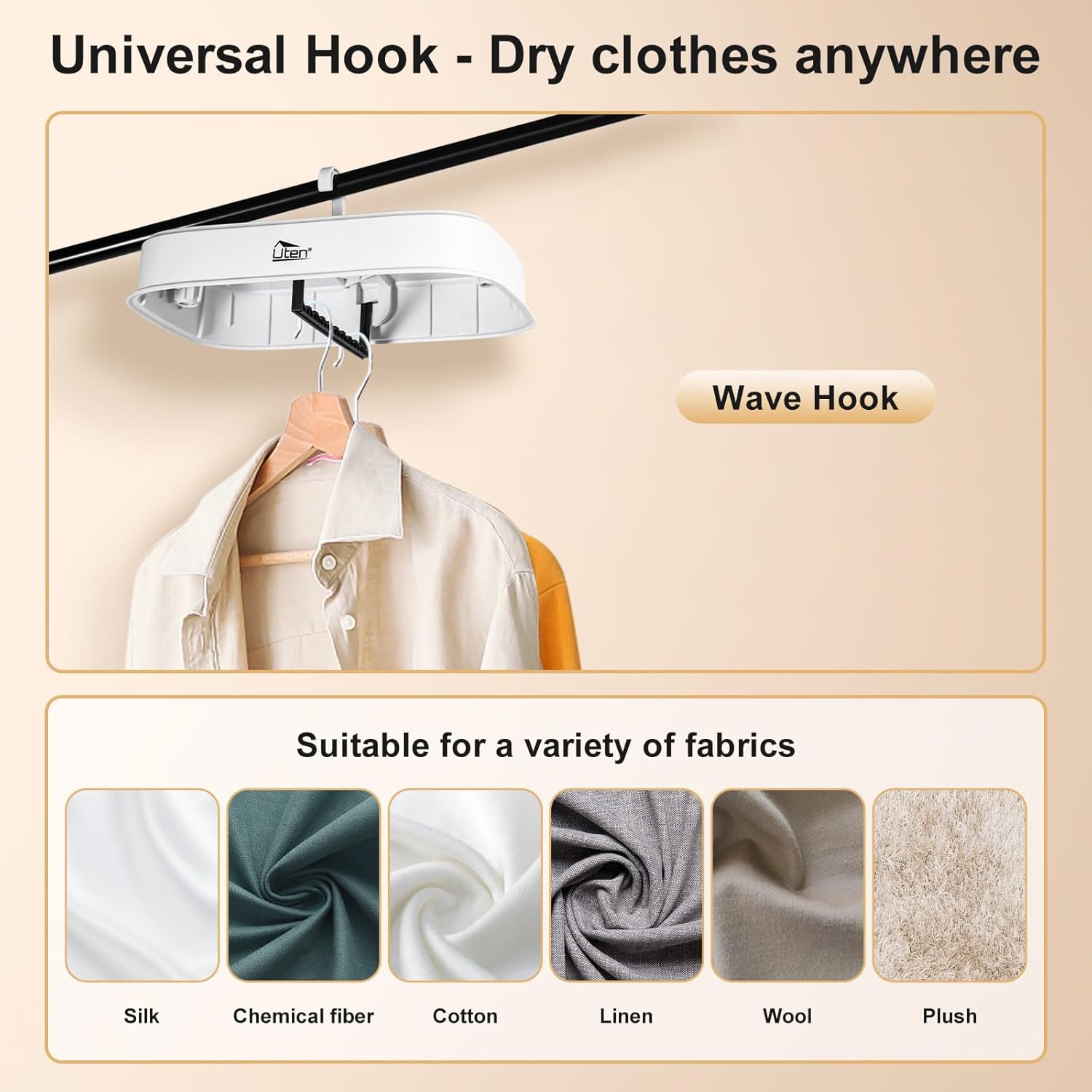 Uten - sèche-linge portable - compact 600W - minuterie amovible, à suspendre ou poser