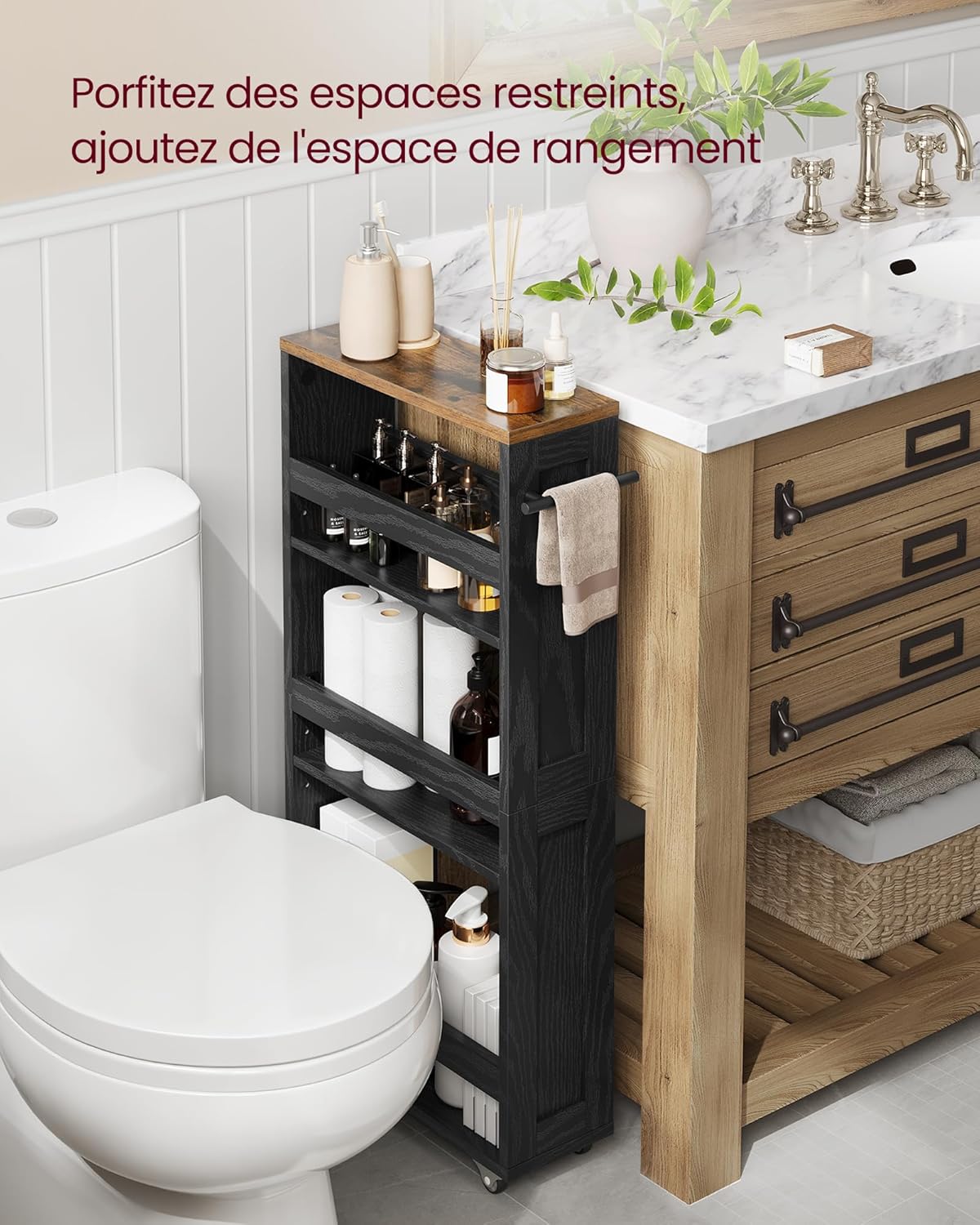 VASAGLE - chariot de rangement, 4 niveaux, 15x43,2x86,5 cm, poignée, roulettes, LRC050K02