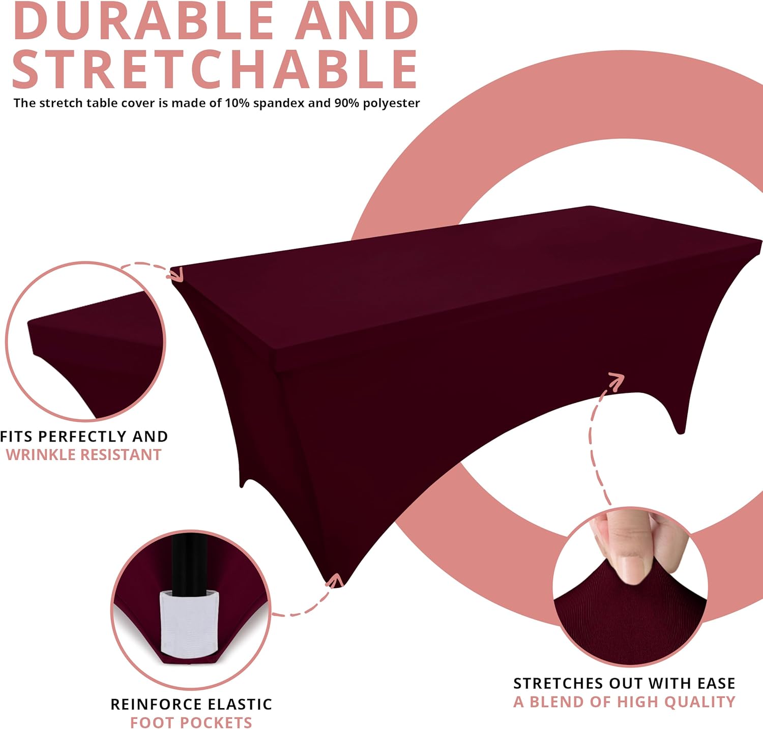 Utopia Kitchen - Lot de 2 nappes élasthanne 183x76x76cm - ajustées, lavables, infroissables, extensibles