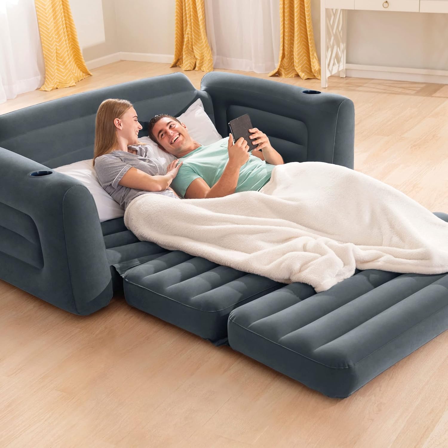 Intex - Canapé convertible série Comfort - 203x231 cm - se transforme en lit, gonflable confort