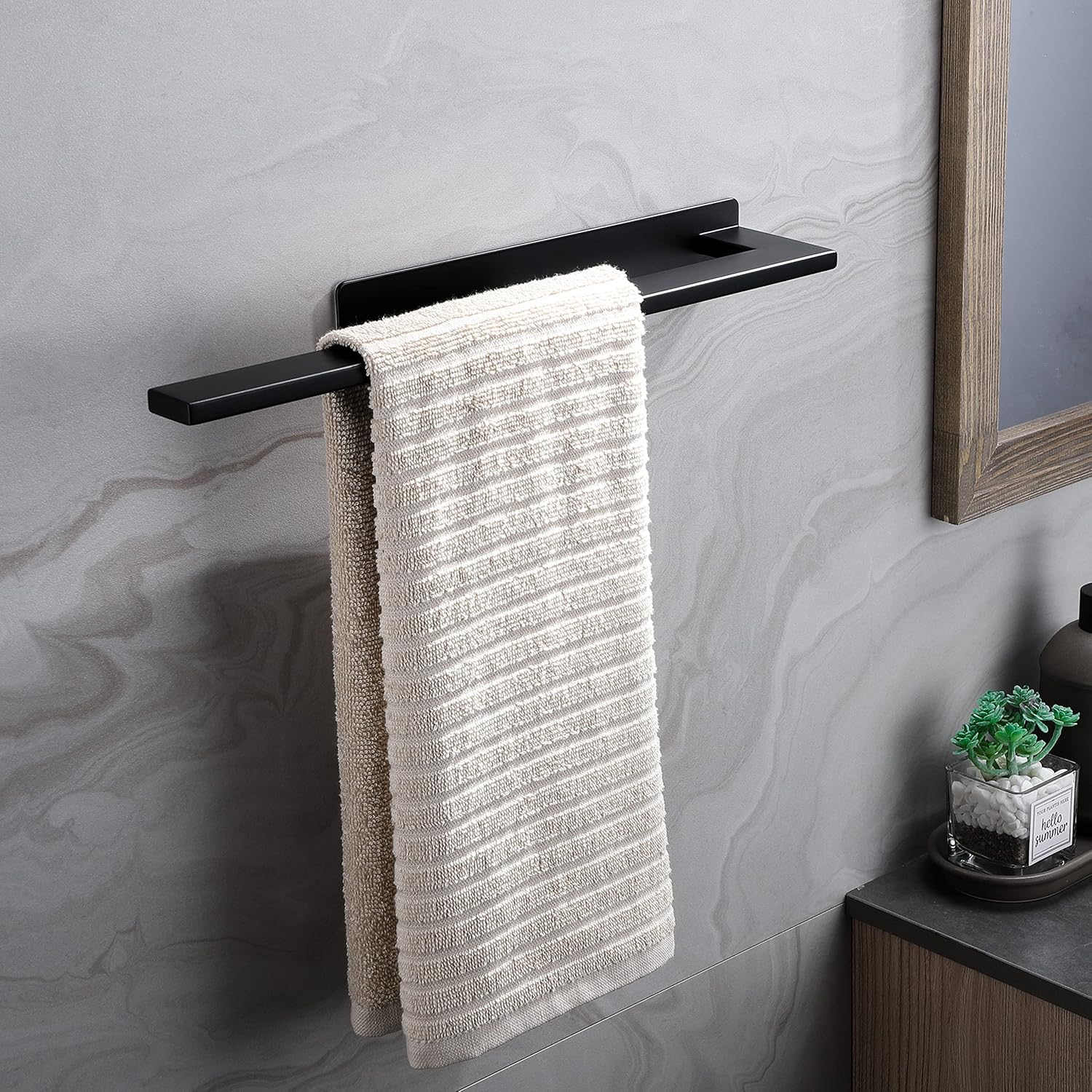 Porte-serviettes mural, acier inox, 1 bras, adhésif, noir mat