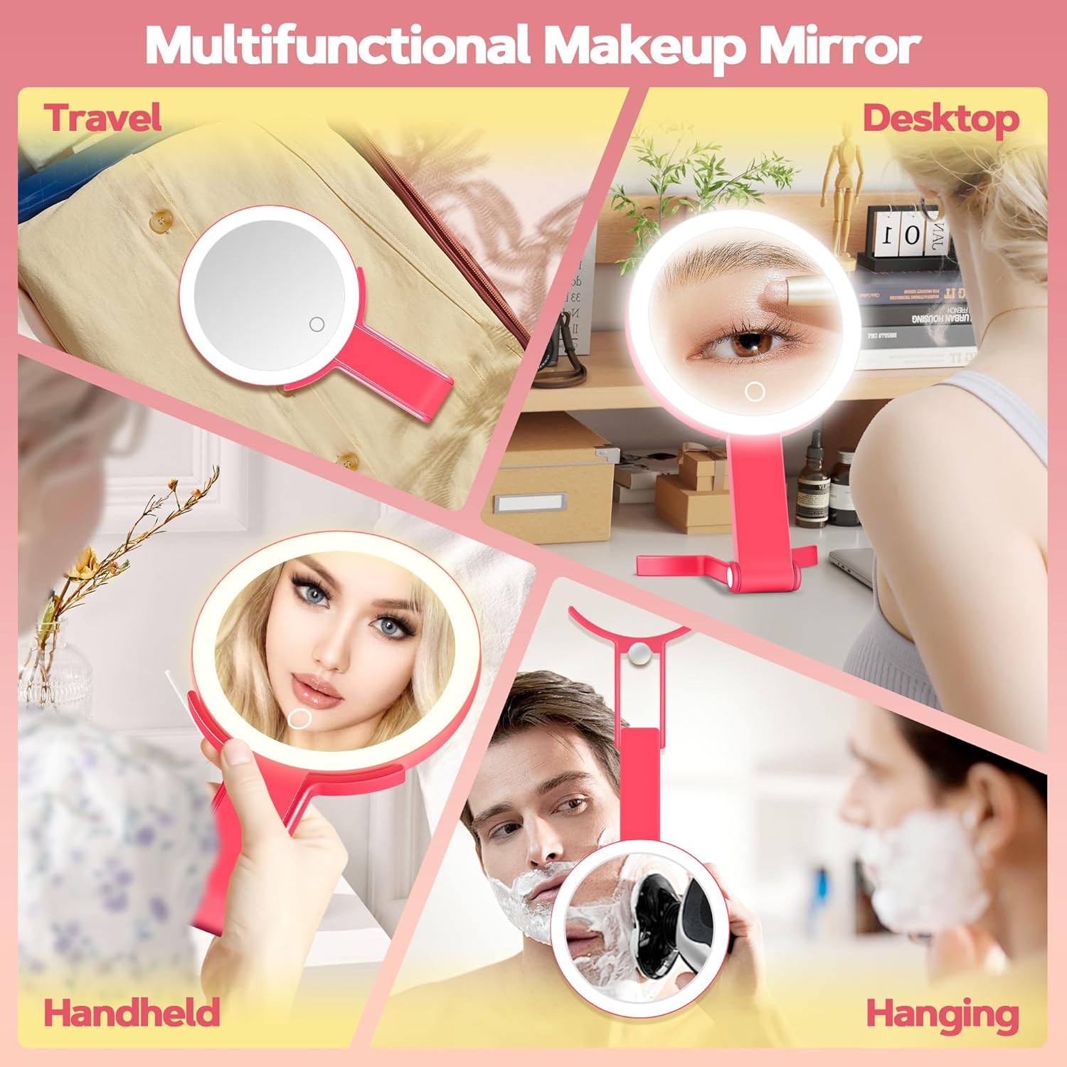 B Beauty Planet - miroir maquillage double face, pliable, lumière 3 couleurs