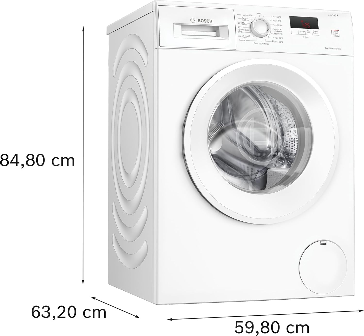 Bosch - Lave-linge Série 2, 8kg, 1200trs/min, 47L, blanc - WGE03207FR