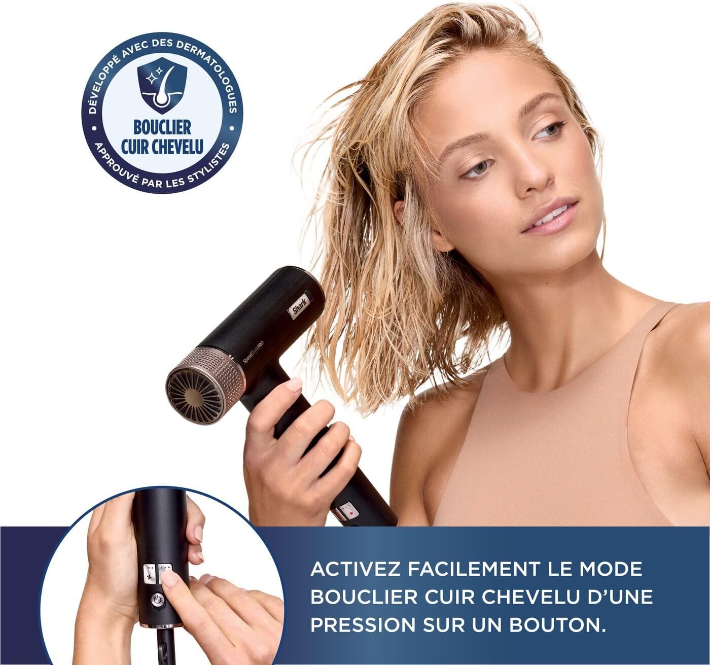 Shark - Sèche-cheveux SpeedStyle Pro, léger, ionique, 3 embouts, séchage rapide, protection thermique, HD731EU