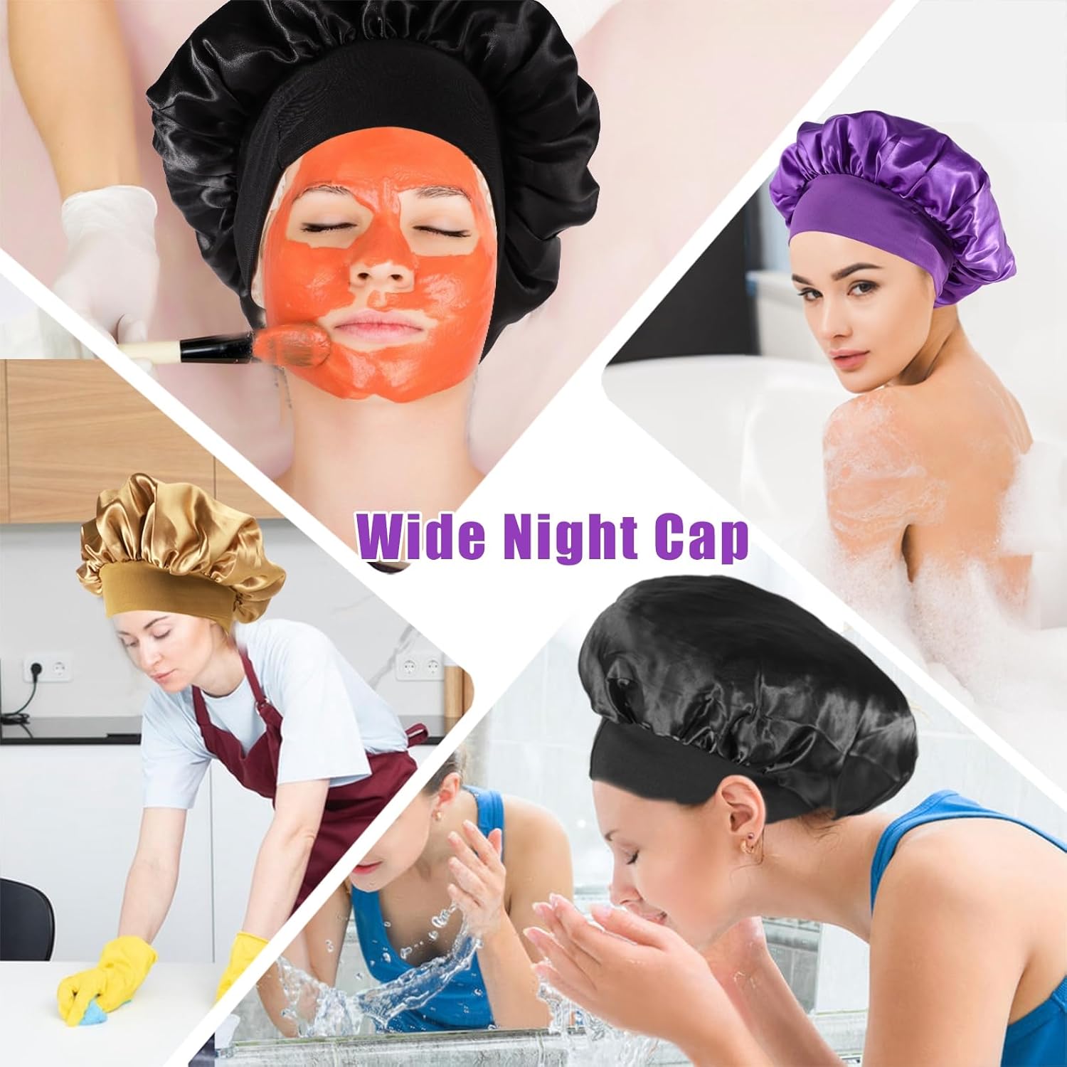 Bonnet satin nuit - soin cheveux soyeux - élastique confortable