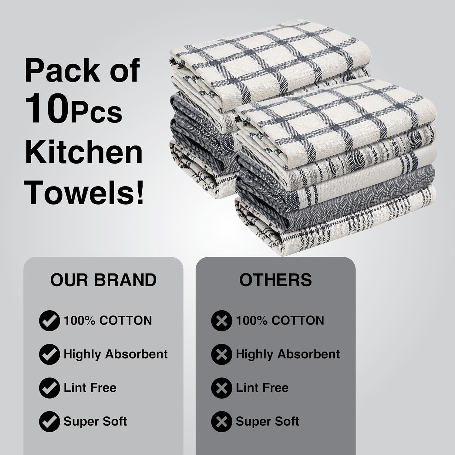 Torchons de cuisine - lot de 10 - 45x70 cm - coton super absorbant