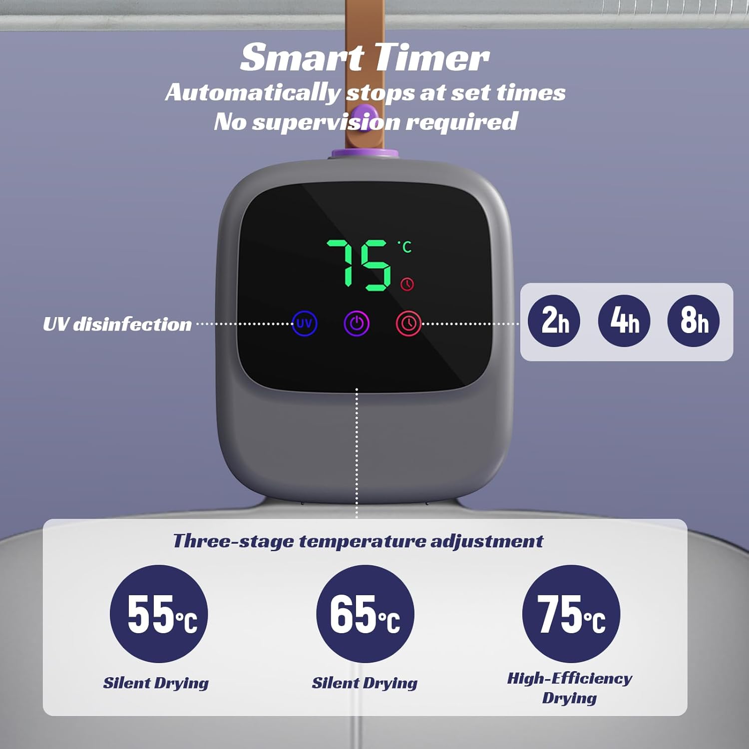 auvstar - Mini sèche-linge portable - 450W, UV, minuterie, télécommande