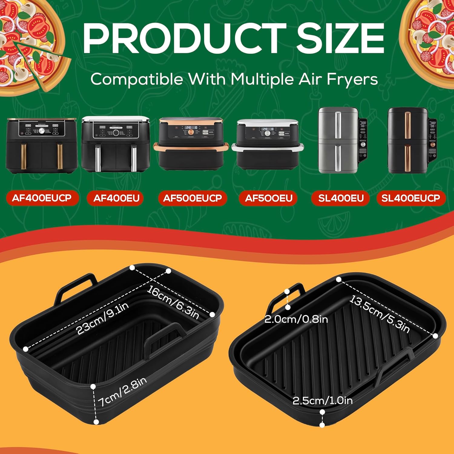 Moule silicone pliable pour airfryer, lot de 2, accessoires XL, AF400EUCP AF400EU SL400EUCP SL400EU AF500EUCP