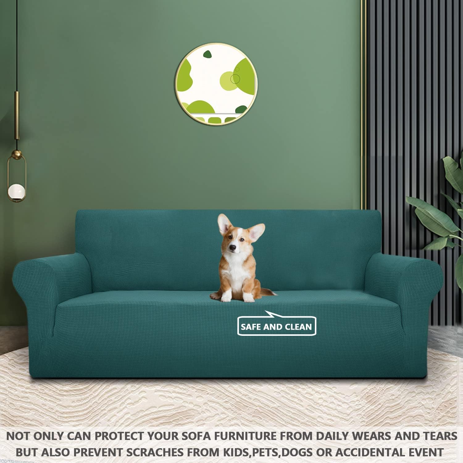 Housse canapé 3 places extensible vert foncé, largeur 183-234cm, anti-salissure