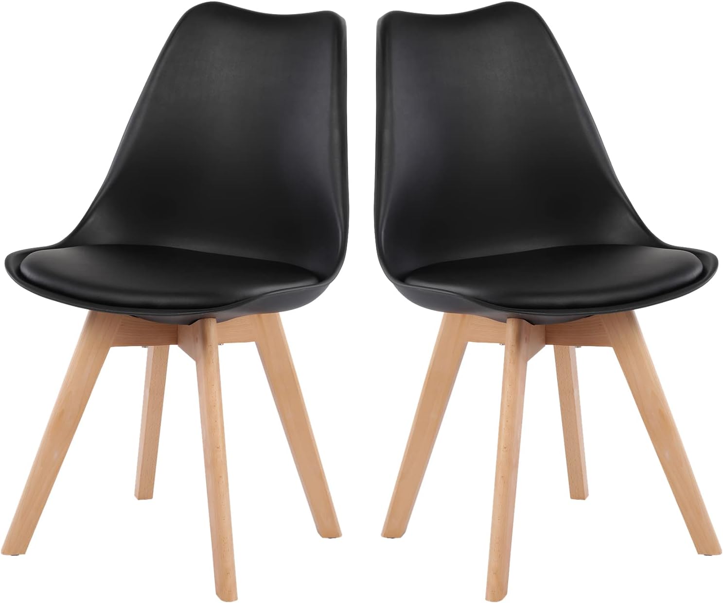 EGGREE - chaises rétro rembourrées, bois hêtre, lot de 2, noires