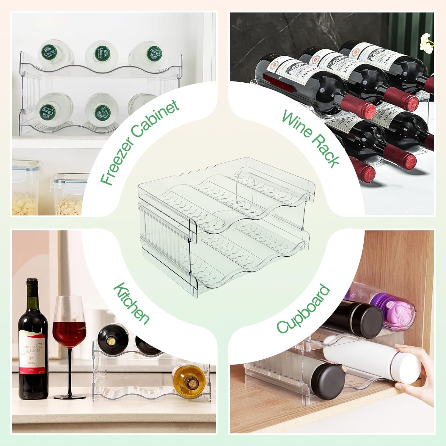 Range-bouteille plastique empilable 2 pièces, 6 bouteilles, pour frigo