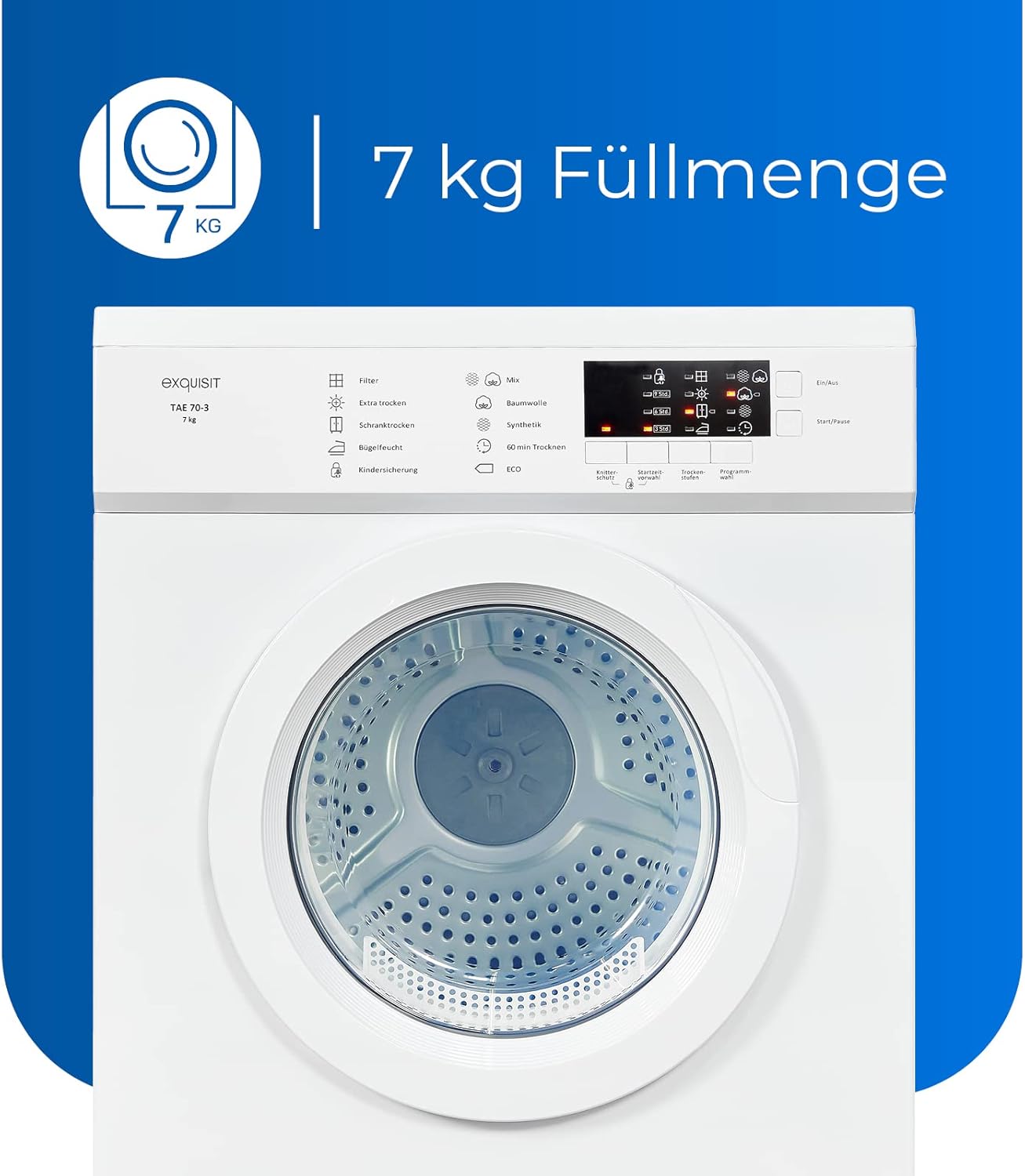 Exquisit - Sèche-linge série TAE - 7 kg, 8 programmes, départ différé, TAE70-3